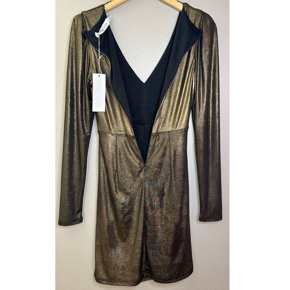 NWT Bishop + Young Luxe Metallic Long Sleeved Ruched Fitted Mini Dress Party - Picture 4 of 7